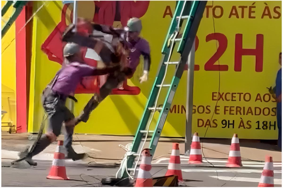Eletricista leva choque e é salvo por colega