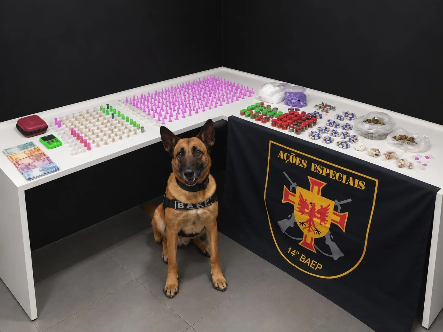 Cão da PM localiza mais de 500 porções de drogas enterradas em área de mata