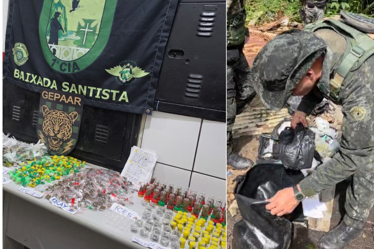 Drogas apreendidas com cão farejador em Guarujá