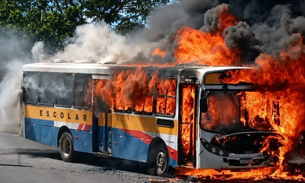 Ônibus escolar pega fogo em Mirassol